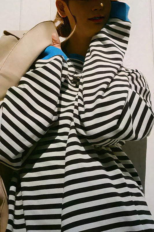 Striped Drop Shoulder Longline Sweatshirt