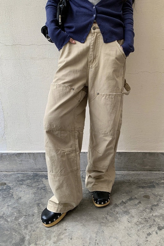Deconstructed Paneled Cargo Straight Leg Jeans