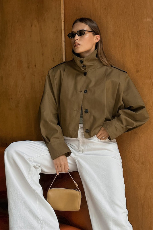 Retro Khaki Lapel Single-Breasted Jacket