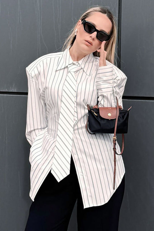 Striped Tie Shoulder Pad Smart Bloshope