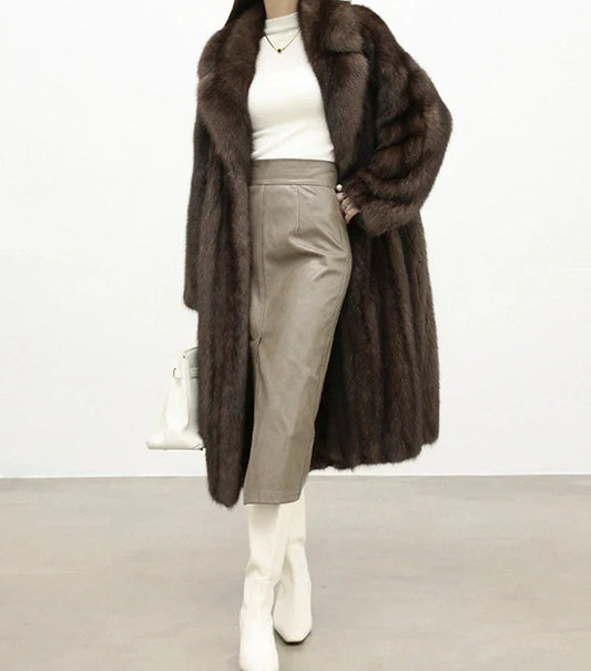 Faux Fur Lapel Pit Fabric Drape Overcoat