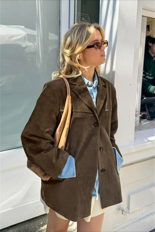 Retro Suede Solid Notch Collar Coat