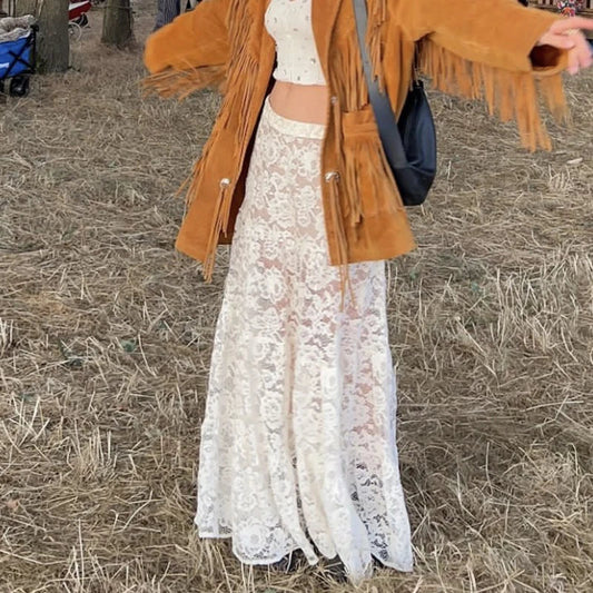 Lace Sheer A-Line Vintage Floral See-Through Skirt