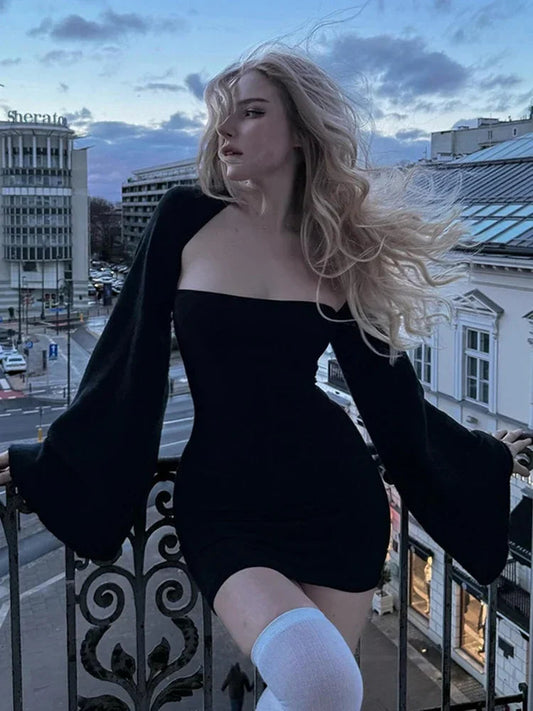 Puff Sleeve Square Collar Mini Dress