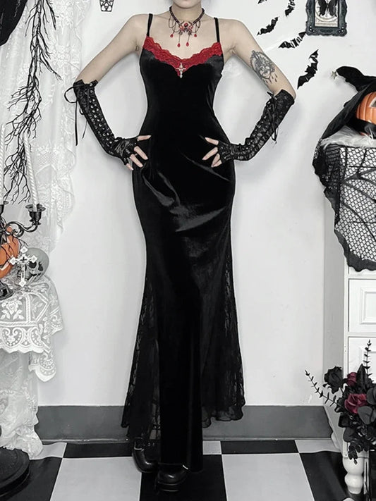 Long Strap Lace Patchwork Maxi Dress