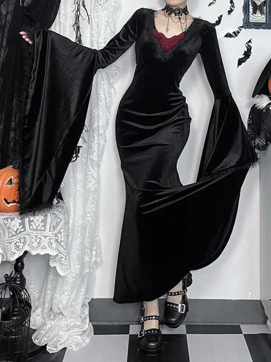 Rearless Plumage Patchwork Full-length Dress