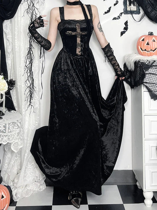 Cross Weave Patchwork Tall Waist Full Dress