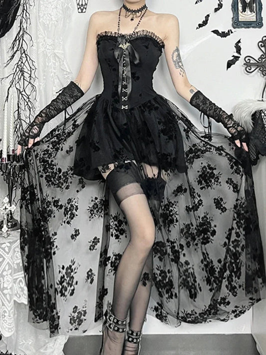 Obscure Blooms Net Bodice Midi Dress