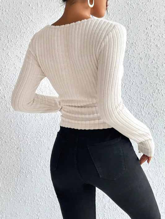 Retro Thick Pit Strip Waist Slimming Pleated Long Sleeve T-shirt Women