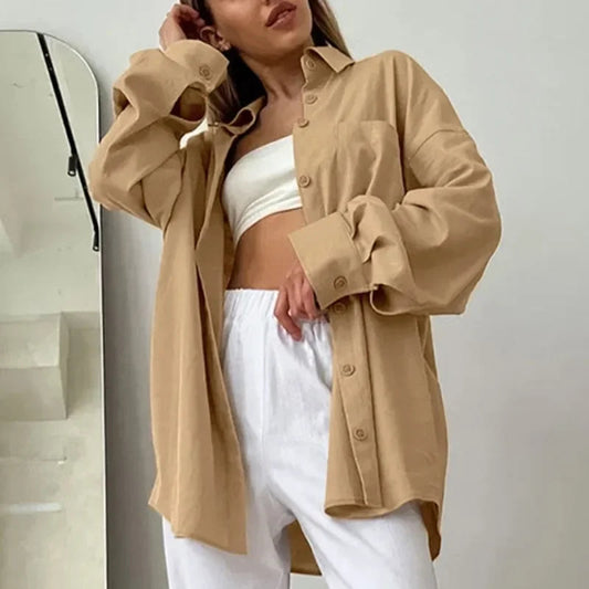 Solid Loose Cotton Bloshope Elegant Autumn Bloshope