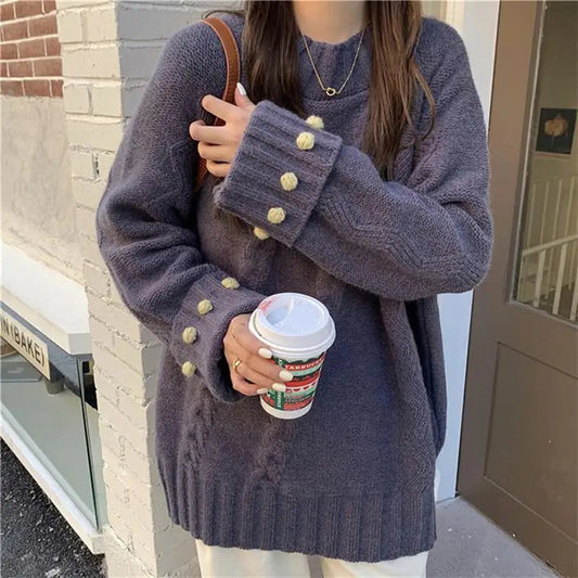 Retro Solid Color Thick Loose Elegant Sweater