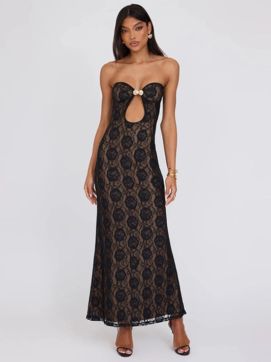 Lace Party Strapless Bodycon Long Floral Dress