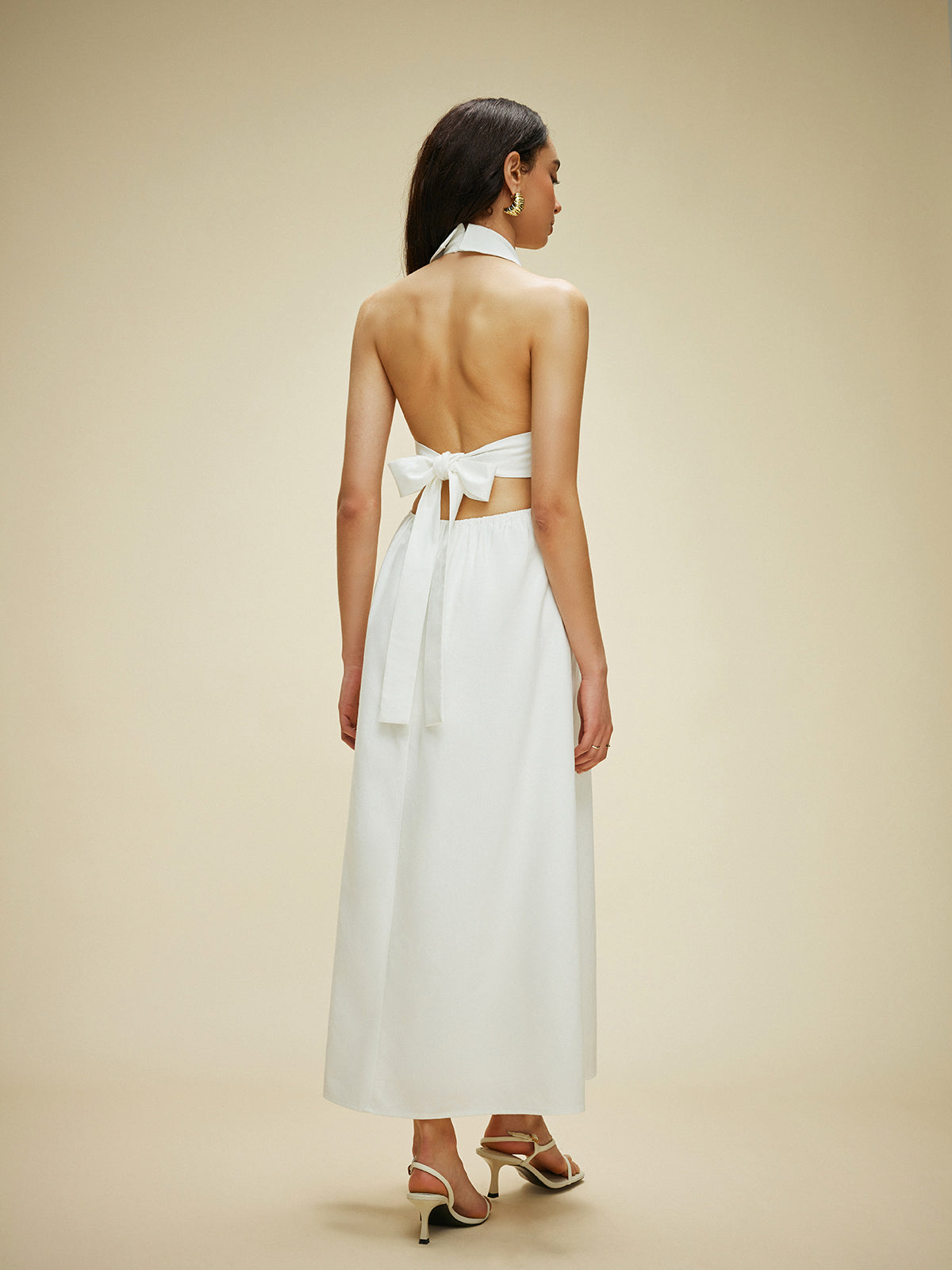 Cotton & Linen Pocket Detail Halter Neck Tie Back Dress Dresses