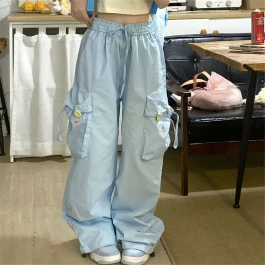 Blue Sweet Embroidered Casual Japanese Trend Pant