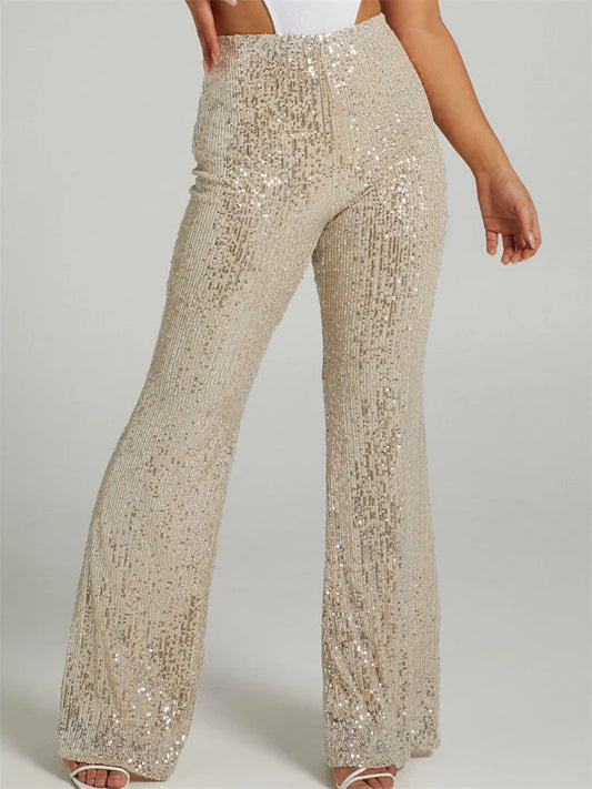 Sequined High Waist Slim Fit Flare Club Pant
