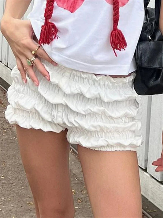 Solid Ruched Elastic Waist Short