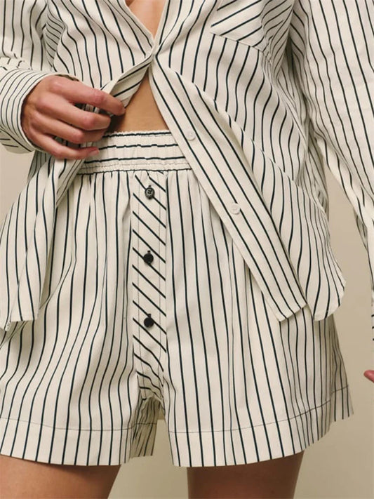 Striped Button Wide Leg Short