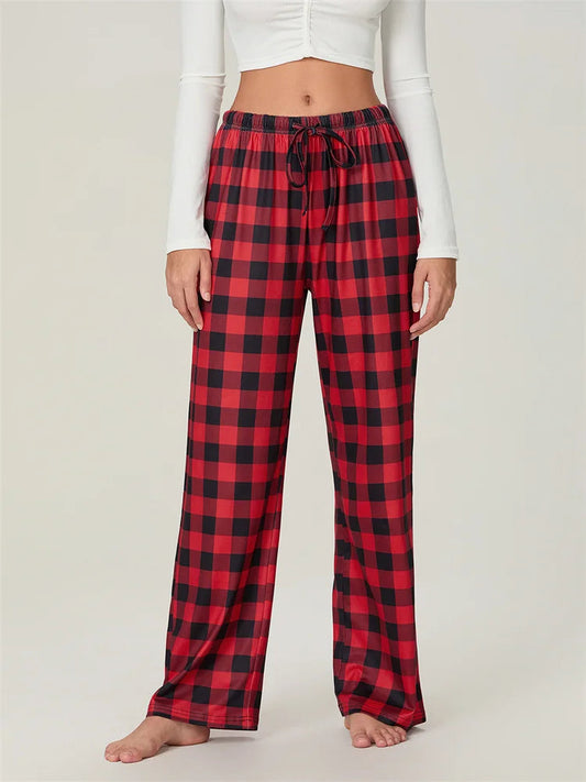 Christmas Plaid Print Lace-Up Elastic Sleep Pant