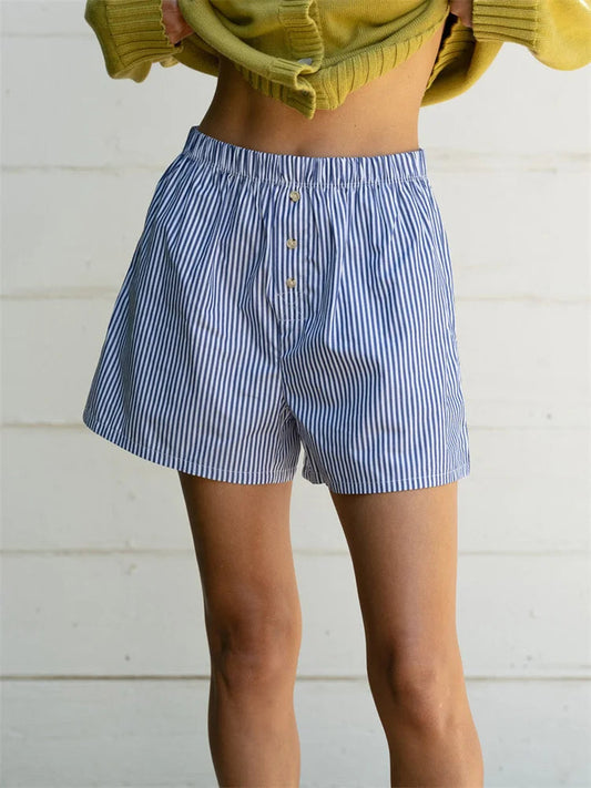 Striped Button High Waist Short