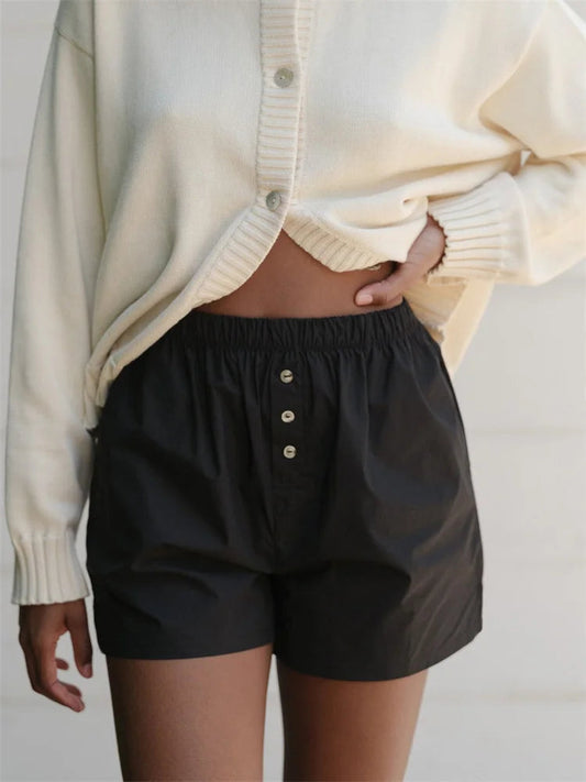 Striped Button High Waist Short