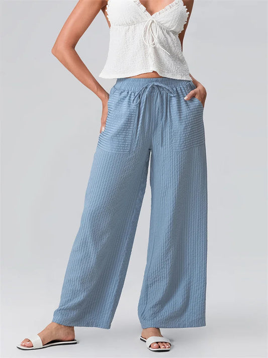 Striped Wide Leg Elastic Waist Loose Street Pant