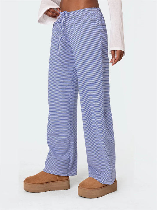Striped Tie-Up Elastic Waist Loose Casual Pant