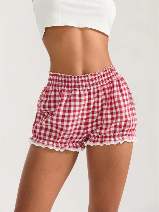 Plaid Lace Ruffle Bloomer Short