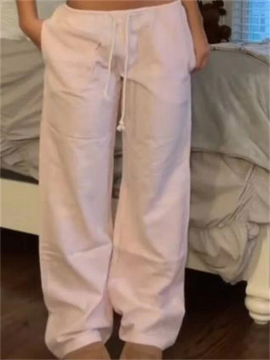 Casual Pinstripe Drawstring Loose Straight Street Pants