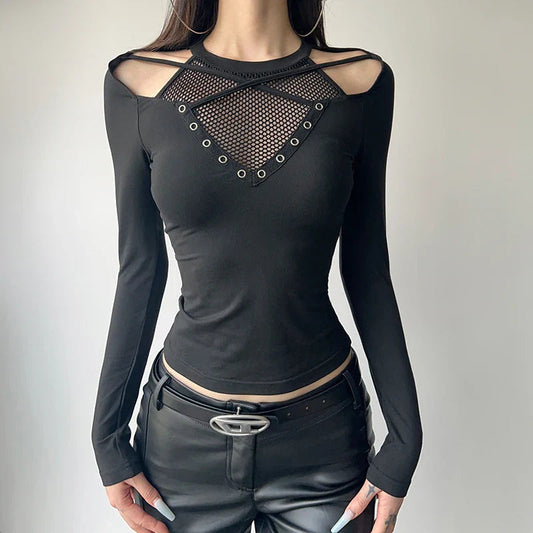 Mesh Patchwork Knitted Top