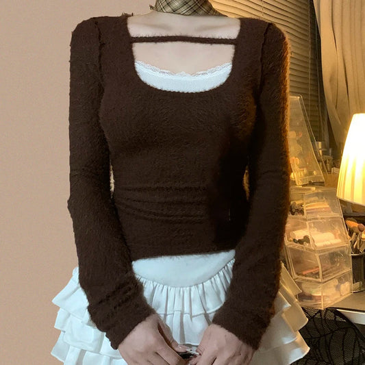 Furry Elastic Knit Top