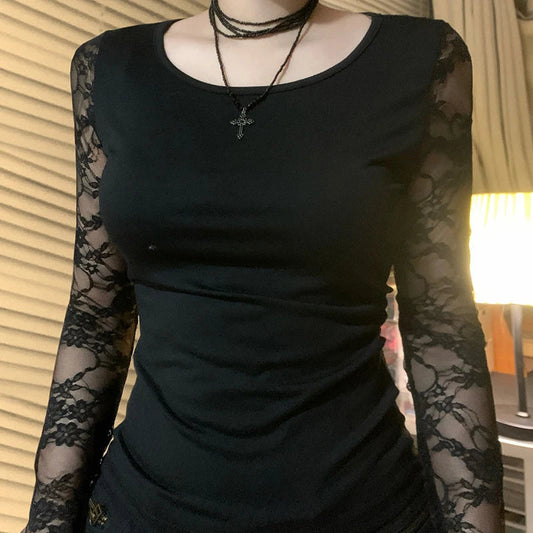 Transparent Lace Backless Knitted Top