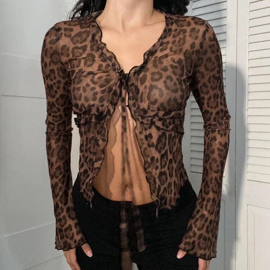 Leopard Mesh Knit Top