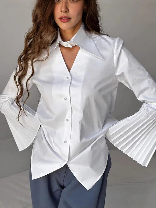 Single Breasted Ruffles Full Sleeve Bloshope