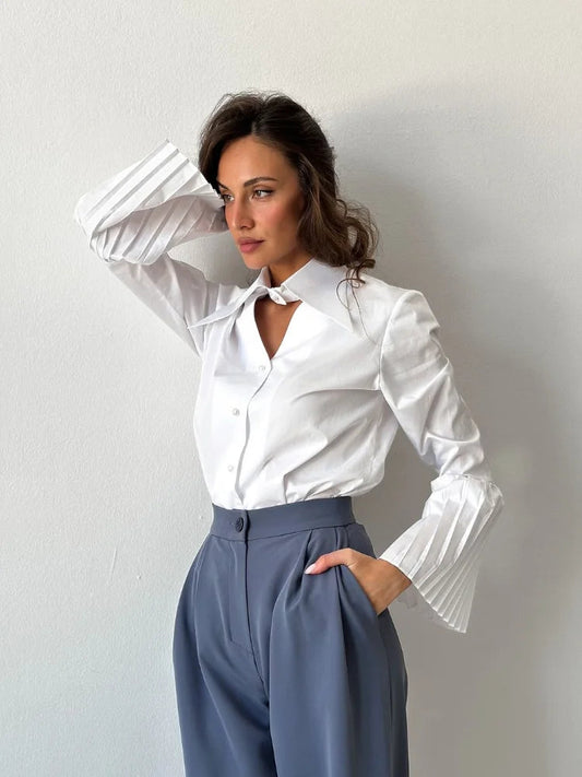 Single Breasted Ruffles Full Sleeve Bloshope