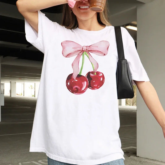 Cherry Bow Printed Vintage T-shirt