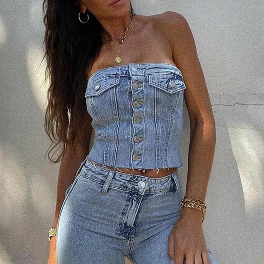 Button-Down Smocked Crop Top