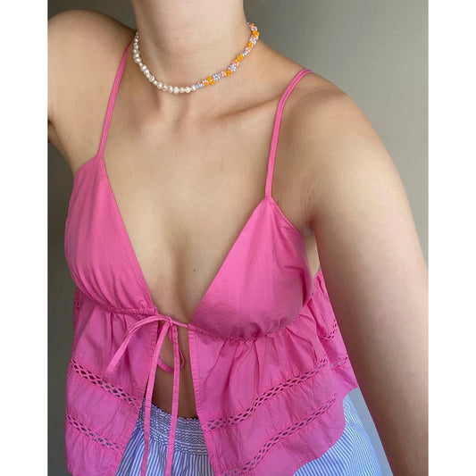 Hollow-Out Tie-Up Crop Top