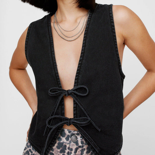 Denim Bow Tie Crop Top