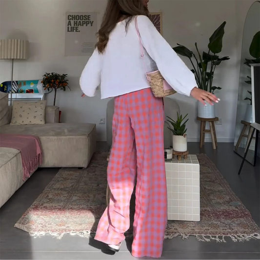 Vintage Plaid High Waist Loose Casual Aesthetic Pant