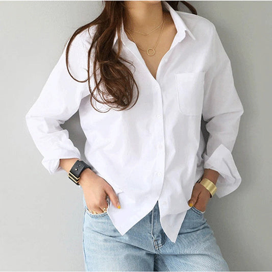 Cotton White Long Sleeve Casual Ladies Bloshope