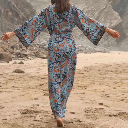 Cotton Rayon Kimono Boho Beach Cover up Loose Dress