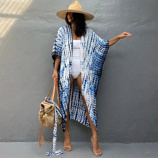 Cotton Rayon Striped Print Cardigan Boho Beach Cover up