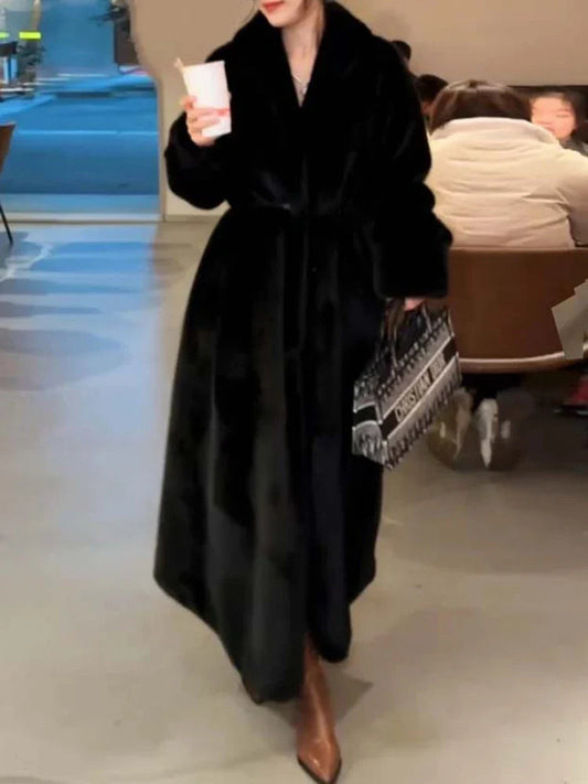Faux Fur Lapel Plshoph Imitation Mink Overcoat