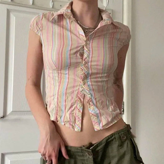 Vintage Stripe Slim Shirt Cardigan Bloshope