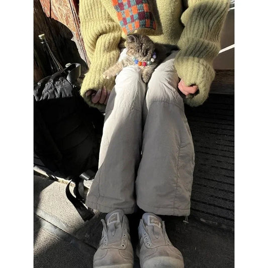 Gray Brshophed Winter Korean Fashion Pants