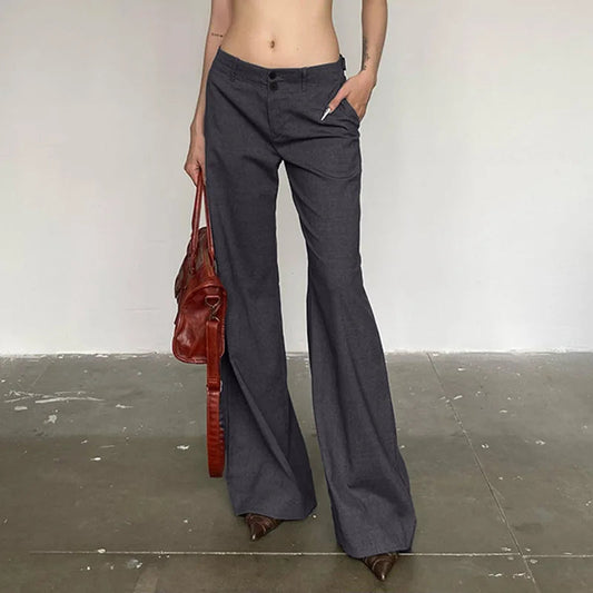 Gray Flared Palazzo Wide Leg Pants