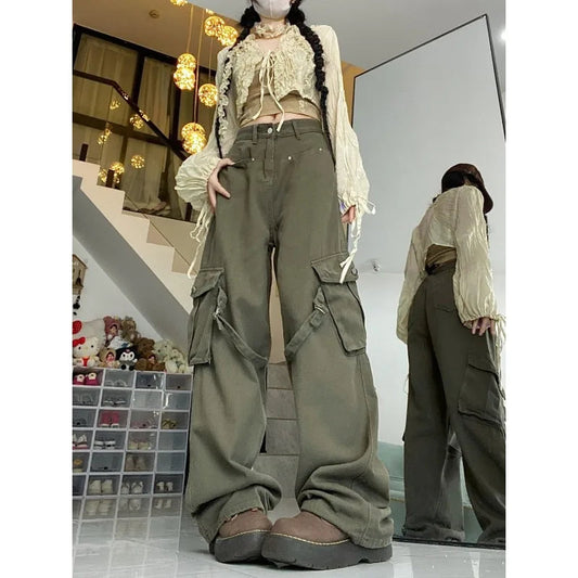 Oversized Cargo Denim Jeans Women Pants