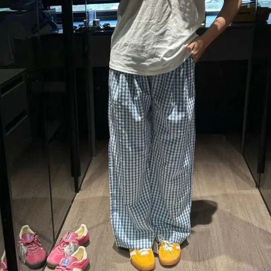 Vintage Y2K Plaid Women Casual Baggy Pants