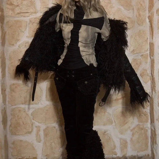 Y2K Gothic Cross Patchwork Knit Sweater