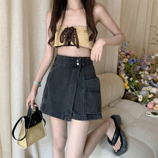 Loose Denim Pants Style Skirt